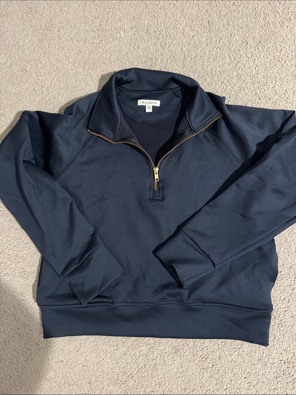 Albion Navy Quarter-Zip Sweater with Gold Zipper